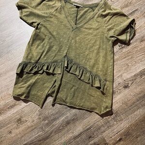 Love Riche Olive Ruffle Short Sleeve Top